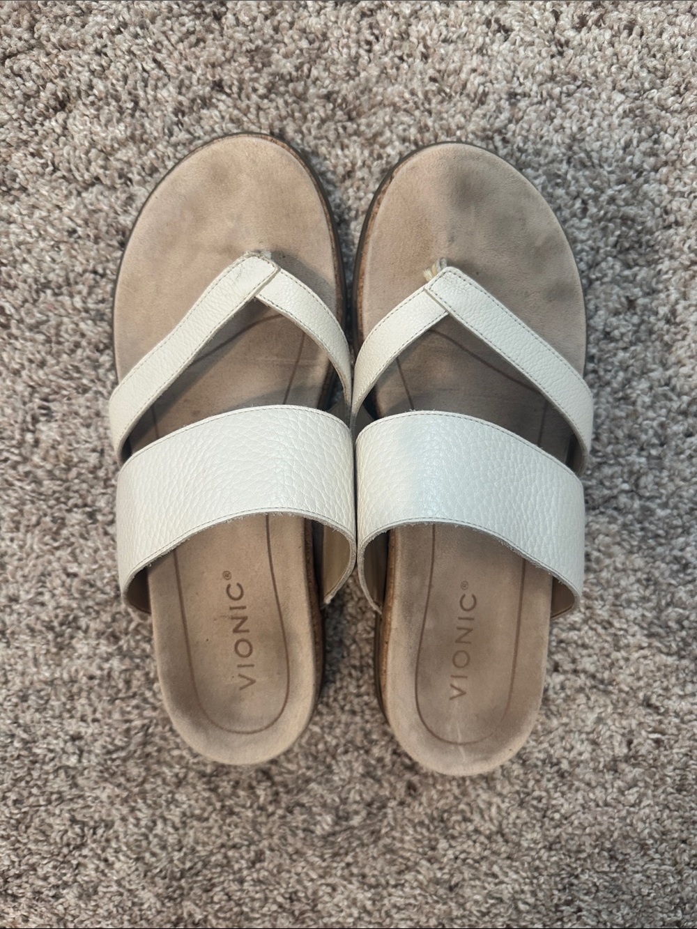 Vionic Cream Leather Slide Sandals - Picture 3 of 5
